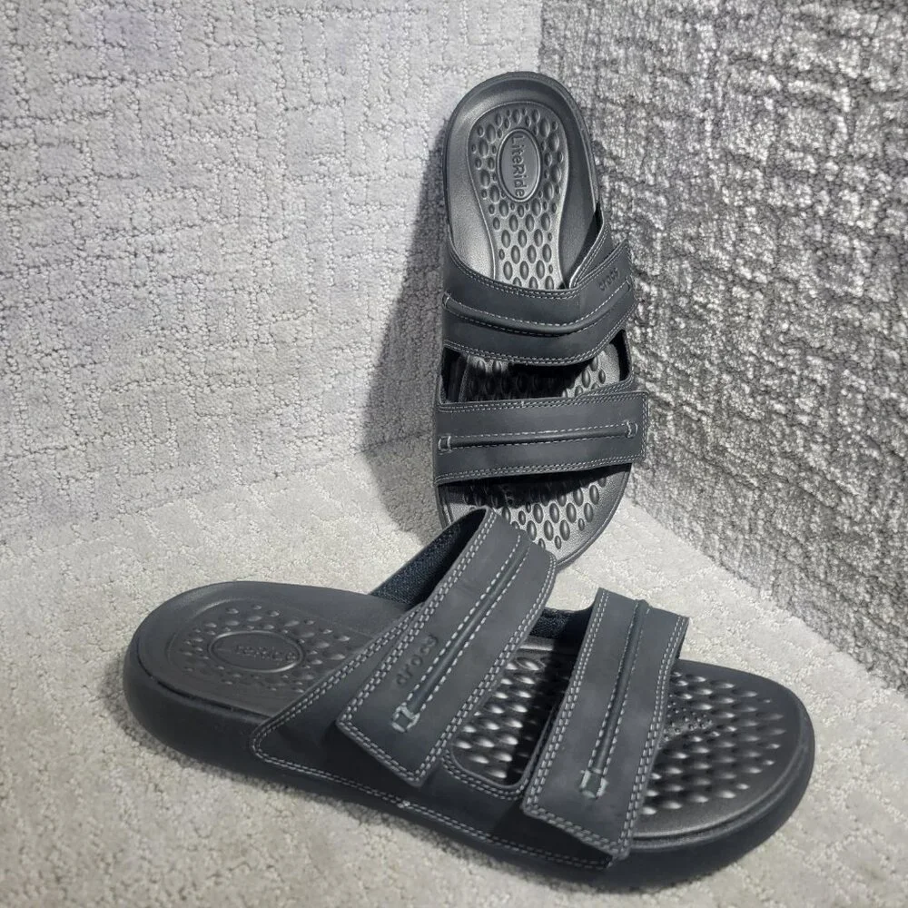 Crocs Yukon Vista II 209396 Mens Size US 9 Black Leather Slide Sandal Shoes